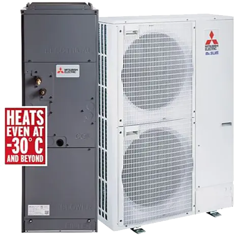 Mitsubishi Zuba-Central cold-climate heat pump system, heats down to minus 30 Celsius